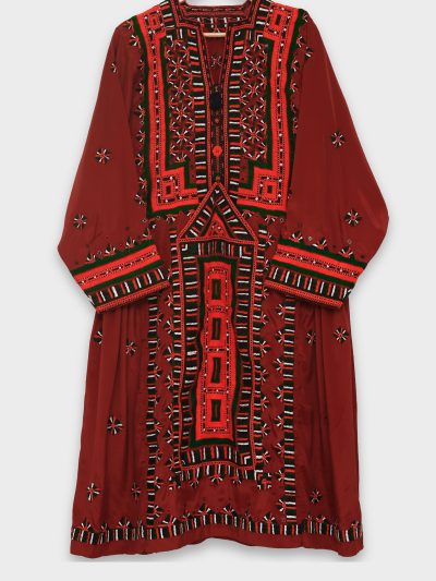 Hand - Embroidered Dress Maroon