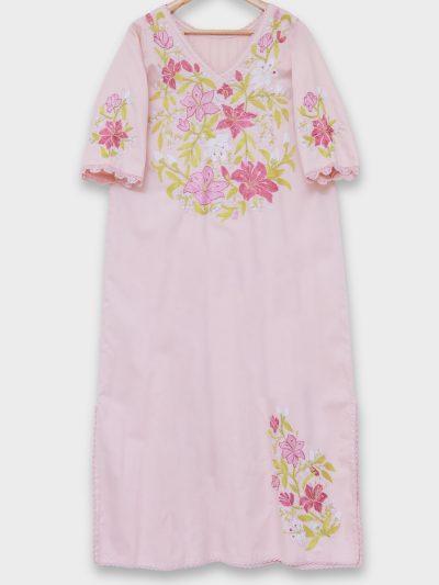 Hand - Embroidered Floral Pink Long Dress